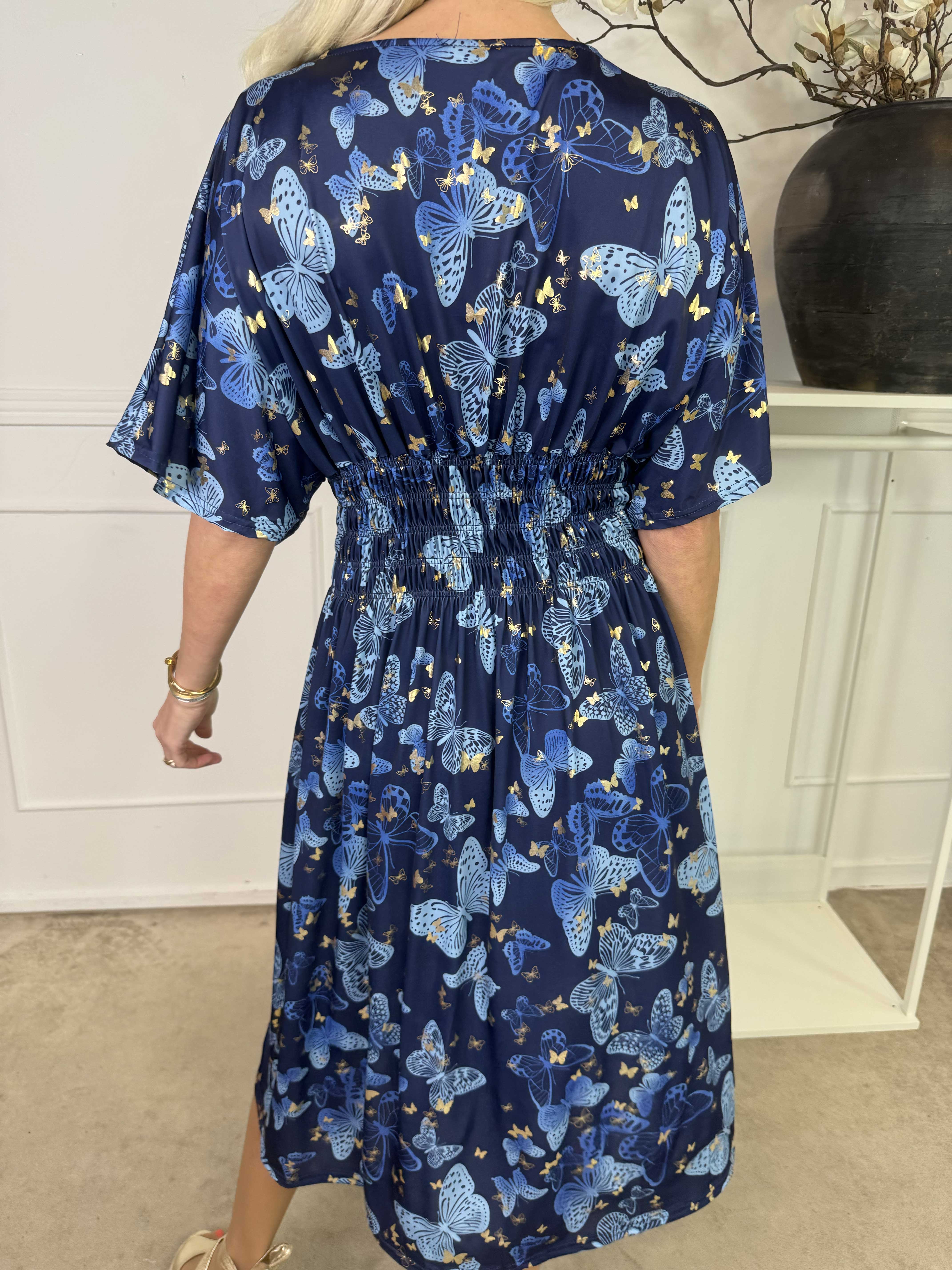 Pams Butterfly Midi S/S - Elastisk kjole med sommerfugleprint